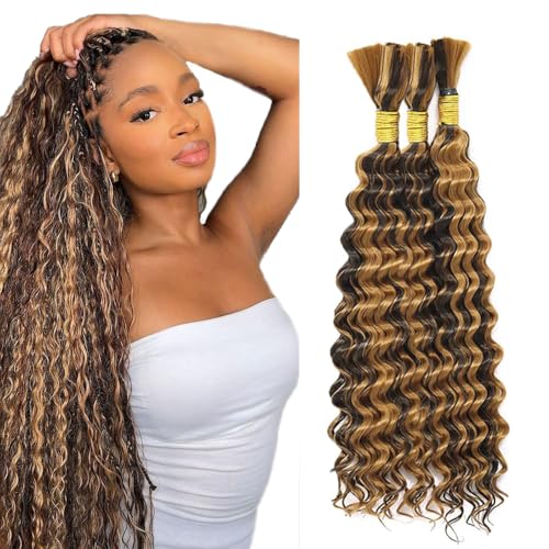 P4/27 Human Hair Braiding Bundles - 30 Inch Deep Wave (3 Pack)