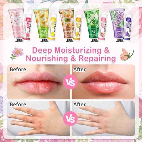 VISCOO 40 Sets Hand Cream Bulk and Lip Balm Bulk Gifts, Stocking Stuffers for Women Teengirls, Christmas Gifts,Bridesmaid Gifts for Guests with Thank You Card Organza Bags,Thank You Gifts, Small Gifts