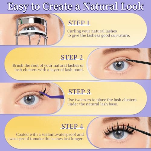 Wispy Eyelash Extension Kit 120pcs Clusters Lashes Natural DIY Lash Clusters Kit 9-17mm with Bond and Seal, Lash Remover - Water-resistant, Helps Reduce Clumping, 0.05mm Ultra-thin Fiber Shape