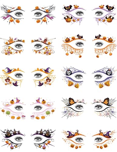 30 Sheets Halloween Eye Tattoos - Spider Web, Skull & Bat Designs