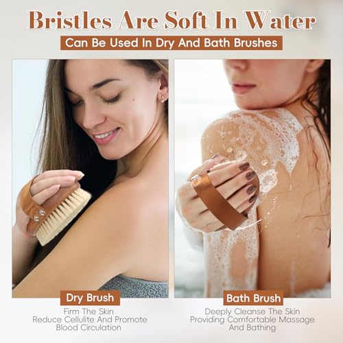 DEBETOOL Dry Brushing Body Brush with Natural Boar Bristles