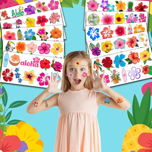 Hibiscus Temporary Tattoos - 100 PCS Hawaiian Luau Party Favors