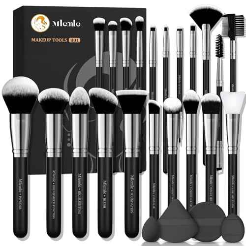 Makeup Brushes Set, Mlemle Professional 25 Pcs Makeup Kit, Include Foundation Powder Blush Concealers Eye shadows 21 Pcs Makeup Brushes and 2 Powder Puff, 2 Makeup Sponge(B01-Black)