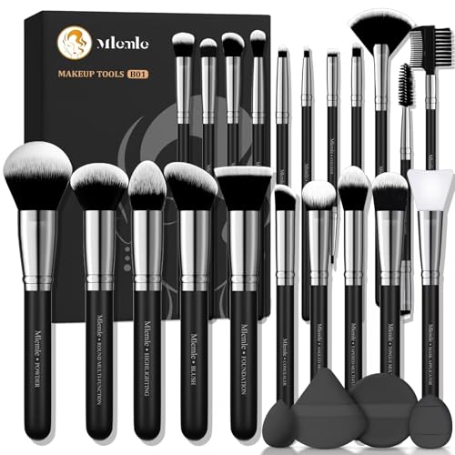 Black Makeup Brush Set 25 Pcs with Sponges & Puff - Professional Makeup Kit