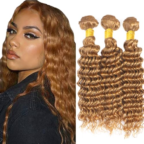 DiexrLamx 300g Honey Blonde Deep Wave Hair Bundles 27J/22-26 Inch Virgin Human Hair