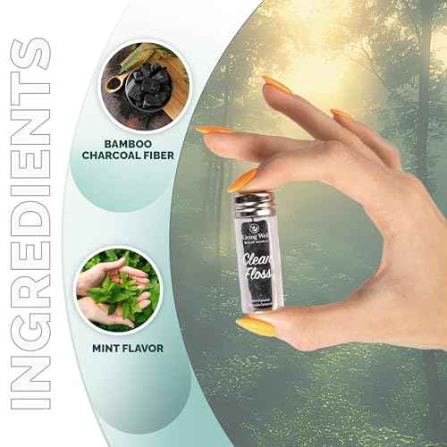 Living Well Bamboo Charcoal Dental Floss ? Natural, Vegan, Biodegradable, PFAS-Free ? Eco-Friendly Floss with Glass Jar ? Zero Waste Oral Care