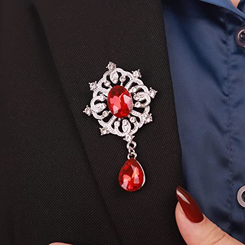 Red Crystal Dangle Drop Brooch Pin