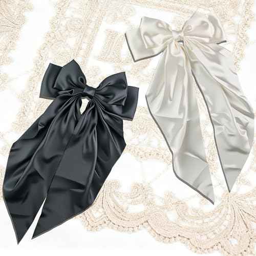 Stocking Stuffers for Women - 2 PCS White Black Hair Bows - Hair Accessories for Women Girls | Cute Clips Claws Barrettes for Mom - Christmas Birthday Valentines Day Gifts | Easter Basket Stuffers