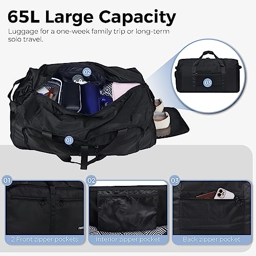 Fmeida 65L Foldable Duffel Bag with Shoe Compartment