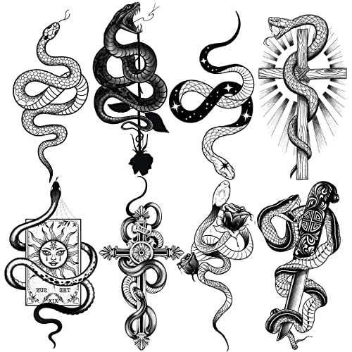 8 Sheet Snake Temporary Tattoos for Adults - Waterproof Body Art
