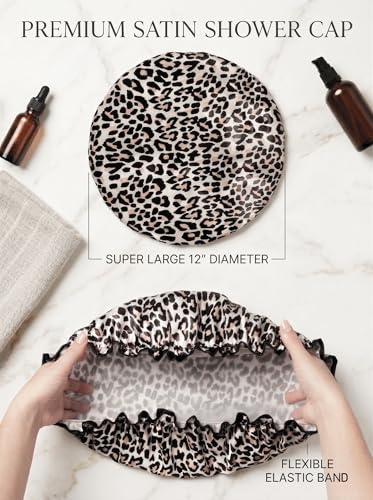 Aquior Reusable Waterproof Shower Cap - Leopard Print Large