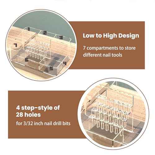 Nail Drill Organizer Box, Professional Nail Organizer, 28 Capacity Nail Art Storage Case with Fixed Compartments