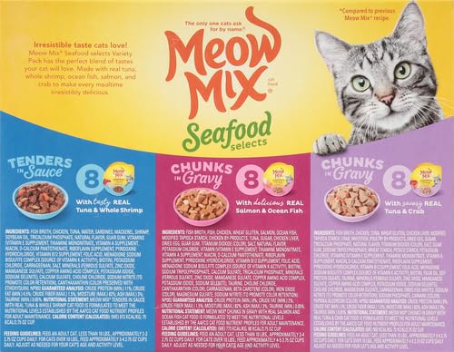 Meow Mix Seafood Selects Wet Cat Food Variety Pack, 2.75 Ounce (Pack of 24)