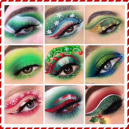Green Red Eyeshadow Palette, Pigmented Matte Shimmer Christmas Makeup Pallet for Grinch, Shrek Makeup,18 Color Long Lasting Green Gold Glitter Eye Shadow Palette for Mardi Gras,Festival,Carnival,Party