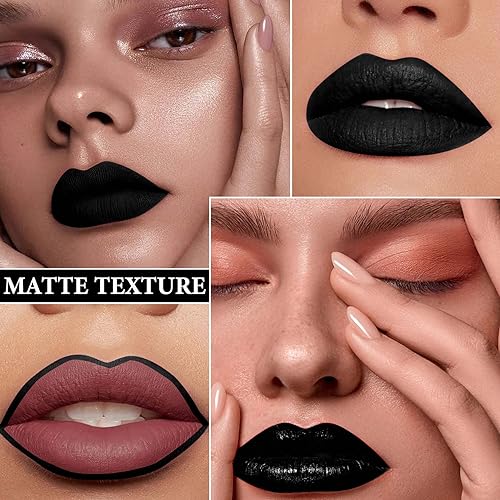 Black Matte Lipstick & Lip Liner Set - Waterproof Velvet