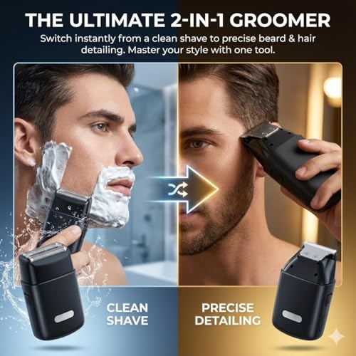 5-in-1 Electric Razor for Men & Beard Trimmer Kit: Dual-Mesh Foil Shaver Head - Cordless Hair Clippers for Bald Head & Face, Waterproof Body Grooming for Home, Shower & Travel