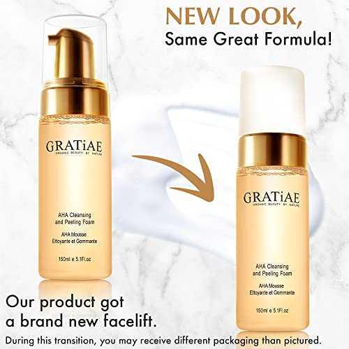 Gratiae Organics AHA Cleansing and Peeling Foam ? Non-Drying Facial Cleanser for Sensitive Skin, 5.1 fl oz