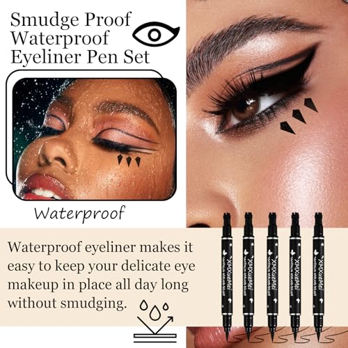 Double-Sided Eyeliner Stamp Pen Set - Waterproof, 5 Shapes