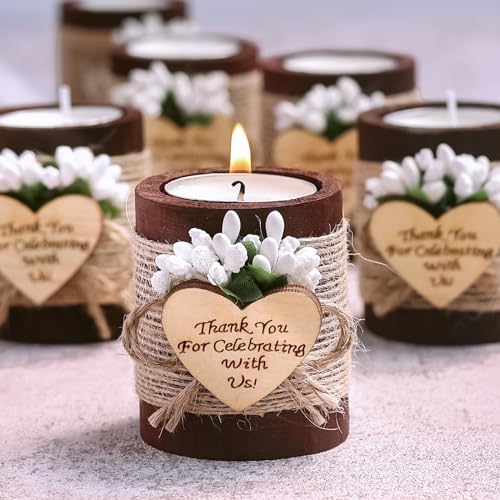 Ju's Favors 10 Piece Set of Wooden Tealight Candle Holders, Wedding Party Guest Favors, Thank You Favors, Guest Return Favors, Bridal Shower Favors for Guests (Dark Brown)