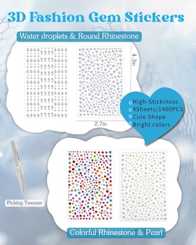Face Glitter Gems Kit: 6 Glitter Gels & 4 Gem Sheets with Tools