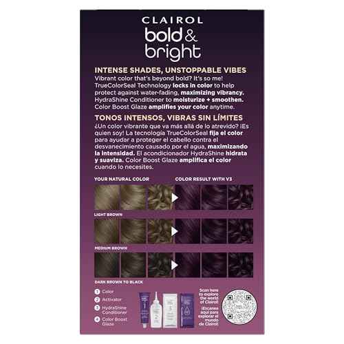 Clairol Bold & Bright Permanent Hair Dye, V3 Intense Passion Plum Hair Color, Pack of 1
