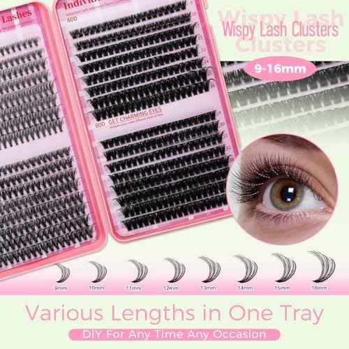 Lash Clusters 4 Style DIY Lashes Clusters Eyelash Clusters False Eyelashes Cluster Eyelash Extensions Wispy Lash Clusters Natural Cluster Lashes(640pcs 20D+40D+60D+80D,9-16mm)
