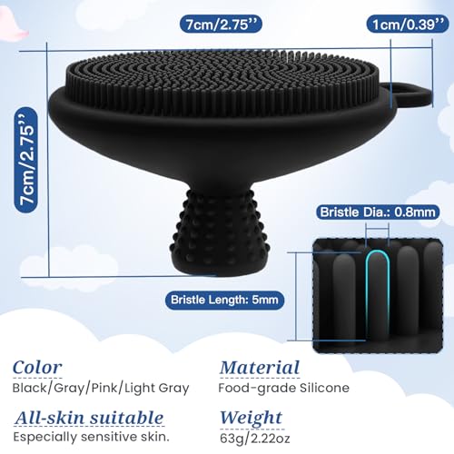 Silicone Face & Back Scrubber Set, Manual Face & Body Scrubber Exfoliator with Soft Bristles and Non-Slip Handle, Back Brush Bath Brush with 2 Detachable Brush Heads(3PCS Black Set)