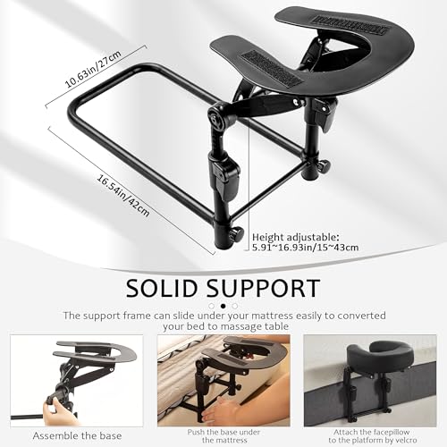 Massage Headrest for Bed, Portable Massage Face Cradle for Bed, Massage Table Kit with Adjustable Height 5.5'' to 17'' for Home, Salon