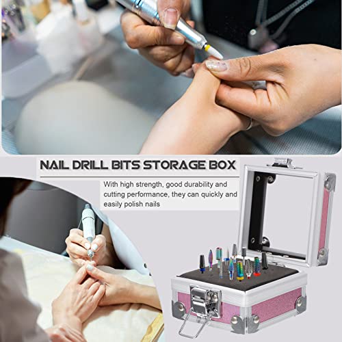 LXIANGN Aluminium Nail Drill Bit Holder Storage Box, 25 Holes Nail Drill Grinding Bit Stand Display Case Efile Nail Bits Organizers Container For Nail Art (pink)