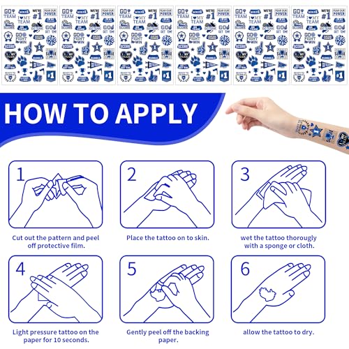 Dark Blue Team Spirit Temporary Tattoos - 170+ Team Spirit Tattoo Decorations, Sport Party Favors Supplies, Cheerleading Glitter Sport Game Stickers for School Event(6 Sheets)