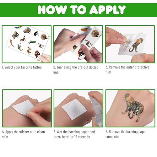 96 PCS Safari Animal Temporary Tattoos – Realistic Designs