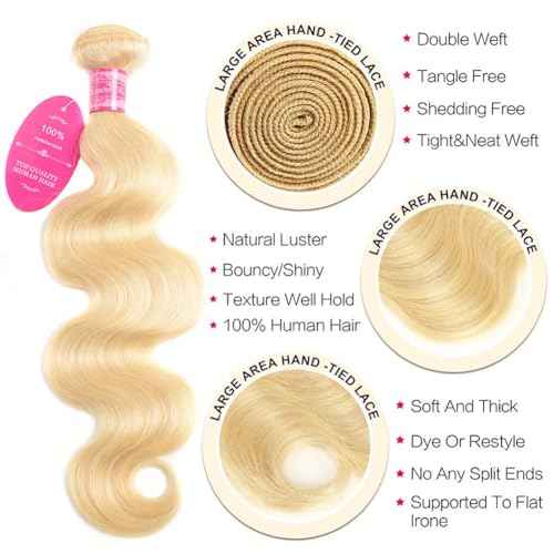 YISEA 613 Body Wave Brazilian Hair 12A Brazilian 613 Body Wave 3 Bundles Unprocessed Human Raw Hair Mink Hair Bundles Wet and Wavy Human Hair 613 Blonde 10 12 14