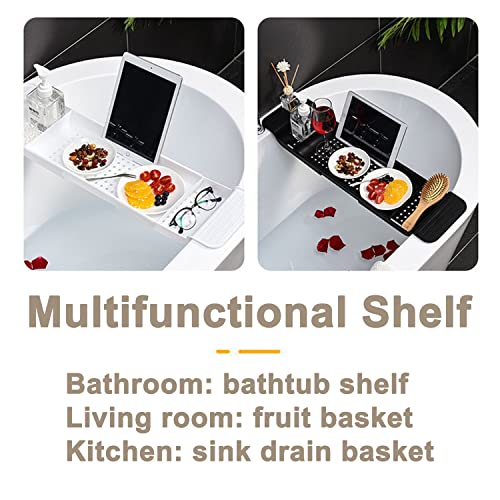 Expandable Bathtub Tray Caddy with Drain Holes & Armrests