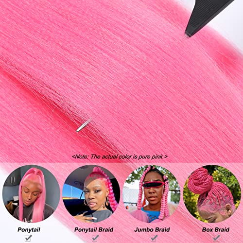 Pink Braiding Hair Pre Stretched 30 Inch Colored Hair Extensions For Braiding Light Pink Rave Braiding Hair Extensions 3 Packs Soft Yaki Braiding Hair Hot Water Setting (30 Inch (Pack of 3), Pink#)