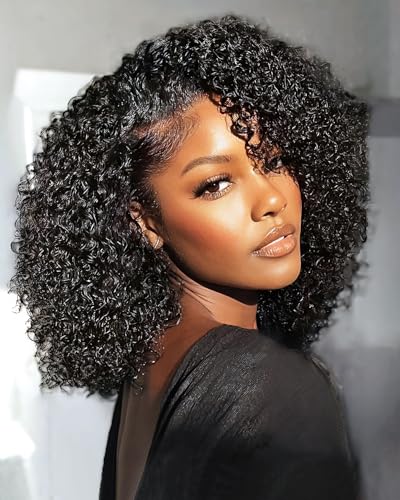 Kinky Curly Half Wig - 200% Density Human Hair, 16 Inch