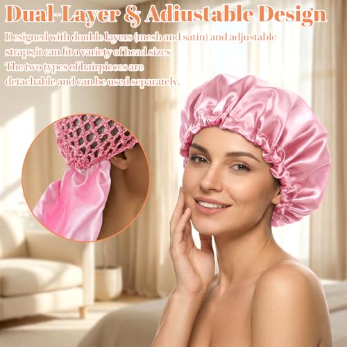 Guduling 2 in 1 Adjustable Pink Hair Wrap Cap Bonnet