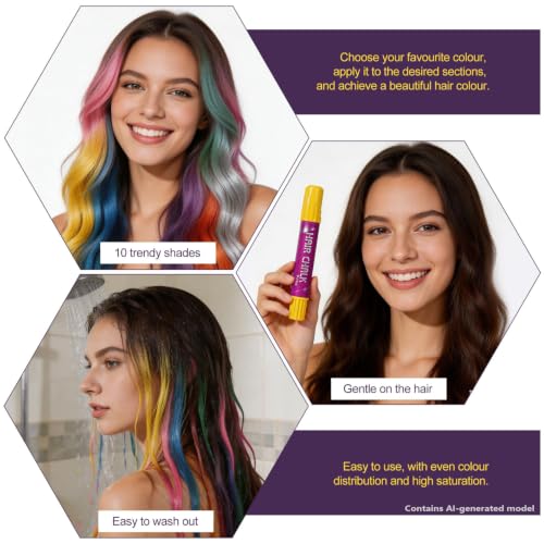 Artdone Hair Chalk Kit 10 Colors - Temporary Washable Hair Dye Pens