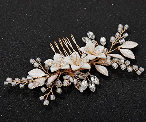 SWEETV Bridal Hair Comb with Crystals - Gold Wedding Hair Accessory