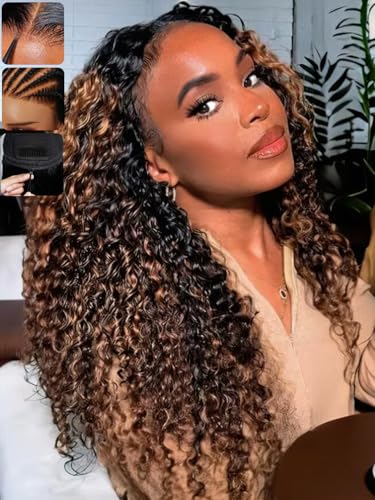 KLAIYI Ombre Brown Water Wave Glueless Wig 26 Inch Human Hair
