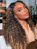 KLAIYI Ombre Brown Water Wave Glueless Wig 26 Inch Human Hair