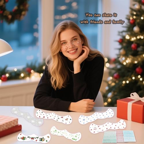 Christmas Face Temporary Tattoos with Gems & Glitter Set