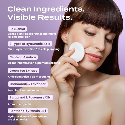 Body Restore Bakuchiol Toner Pads 60 Count ? Gentle Retinol Alternative for Dark Spots & Wrinkles, Korean Skin Care Exfoliating Pads with Niacinamide, Hyaluronic Acid & Bakuchiol Serum, Anti-Aging