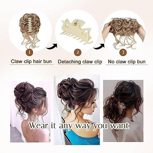 Messy Bun Hair Piece with Claw Clip - Light Brown Blonde