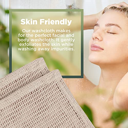 Bean Products Hemp Washcloth - Loose Weave Design for Effective Cleaning - Open Knit Exfoliating Wash Cloth - Fast Drying, Hemp & Organic Cotton - 10¡± x 12¡±, 4 Pack