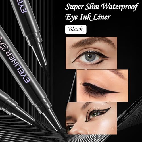 Liquid Eyeliner Pen 12 Pack - Ultra-Fine Tip, Waterproof & Smudge-Proof
