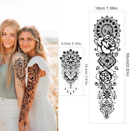 48 Sheets Mandala Temporary Tattoos - Full & Half Sleeve Fake Tattoos