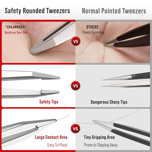 DuroX Round Tip Tweezers for Precise Facial Hair Removal
