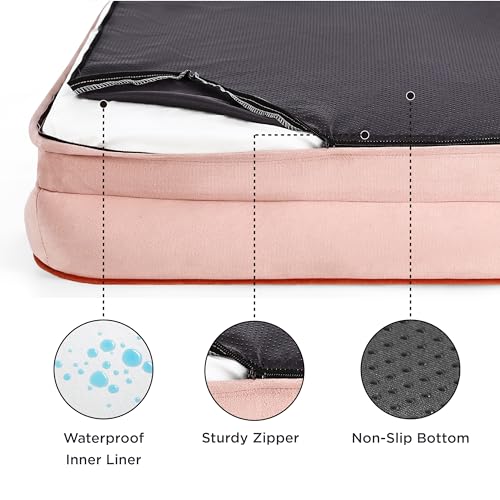 Bedsure Small Orthopedic Dog Bed - Washable Bolster Dog Sofa Beds for Small Dogs, Supportive Foam Pet Couch Bed with Removable Washable Cover, Waterproof Lining and Nonskid Bottom Couch, Pink