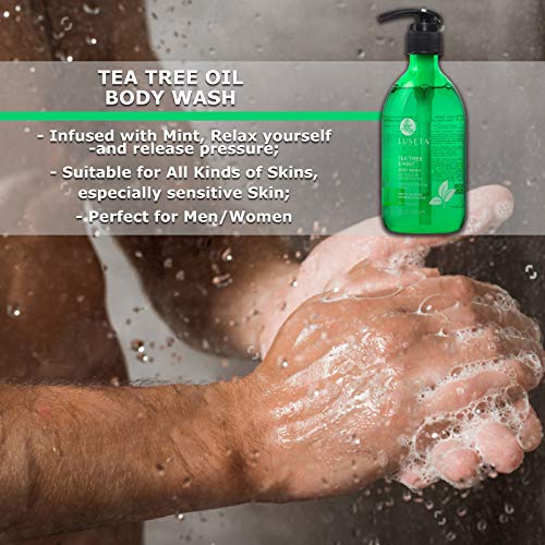 Luseta Tea Tree Oil Body Wash with Mint 33.8oz, Best Body Wash for Sensitive Skin, Sulfate free, Helps Body Odor, Athlete's Foot, Jock Itch, Ringworm, Skin Irritations, Shower Gel for Women