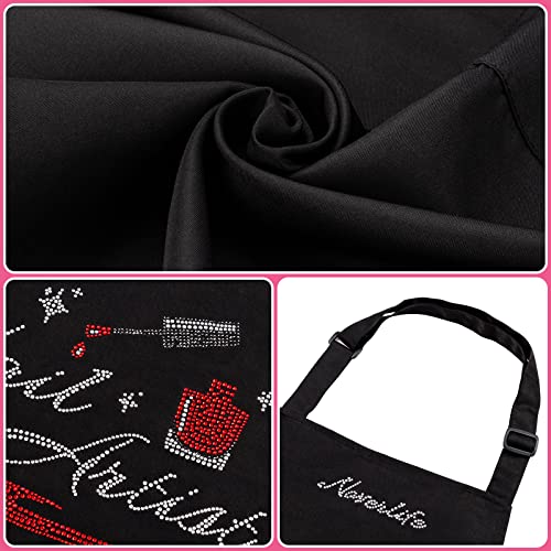 Noverlife Nail Artist Apron for Women, Adjustable Manicurist Bib Apron with Rhinestone Nail Polish Pattern, 2-Pocket Professional Nail Salon Cosmetology Apron with Neck Strap for Salon Nail Technician